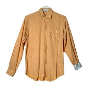 Arnold Zimberg Men's Button Up Shirt Orange Long Sleeve Linen Blend‎ Size Medium